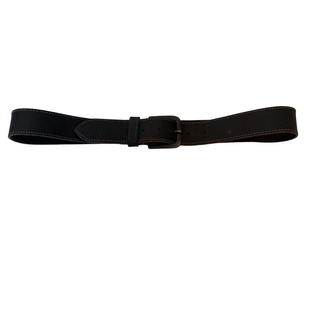 Timberland Mens Leather Belt 34 Black Contrast Stitch Pebbled Gorpcore Utility